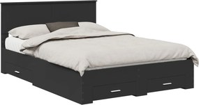 vidaXL Ágykeret fejtámlával fiókkal Fekete 135 x 190 cm Faanyag