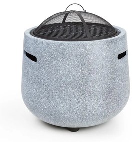 Evora, tűzrakóhely, Ø 45cm, grill rostély, műkő, acél, fekete/kő utánzat