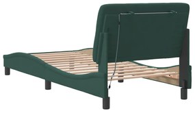 sötétzöld bársony ágykeret LED-világítással 90 x 200 cm