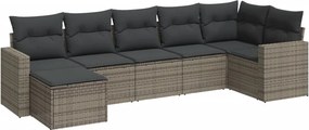 vidaXL 7 részes szürke polyrattan kerti ülőgarnitúra párnákkal