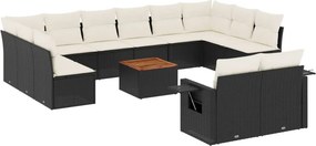 vidaXL 13 részes fekete polyrattan kerti ülőgarnitúra párnákkal