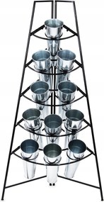 Virágtartó állvány Virágbolthoz Sarok Fekete Ezüst Nagy Emeletes Fém