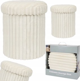 Puff Tárolórekesszel Kerek Összecsukható Bézs Vagy Krém Plüss A Nappaliba
