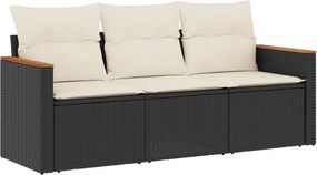 vidaXL 3 részes fekete polyrattan kerti ülőgarnitúra párnával