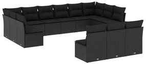 13 részes fekete polyrattan kerti ülőgarnitúra párnákkal