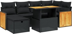 vidaXL 7 részes fekete polyrattan kerti ülőgarnitúra párnával