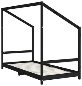 fekete tömör fenyőfa gyerekágykeret 2 x (90 x 200) cm
