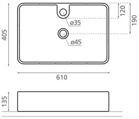 Bathco 4161 - CIRCUS pult fölé szerelhető mosdó 61x40,5 cm porcelán/bézs