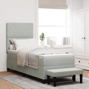 Box Spring Ágy Matraccal és Paddal Világosszürke 80x200 cm Bársony