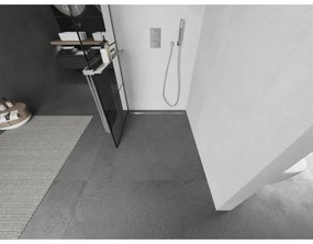 Mexen Kioto+, Walk-In zuhany paraván polccal és akasztóval 80 x 200 cm, 8 mm átlátszó üveg fekete mintás, csiszolt acél profil, 800-080-121-97-77