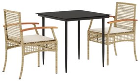 vidaXL 3 részes bézs polyrattan kerti étkezőgarnitúra párnákkal