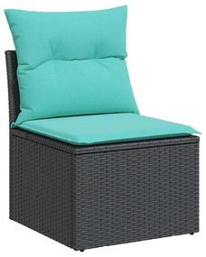 2 részes fekete polyrattan akácfa kerti ülőgarnitúra párnával