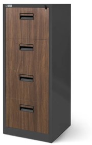 Fém irattartó szekrény, 4 fiókos SARA V4, 460 x 1320 x 620 mm, Eco Design: antracit/ dió