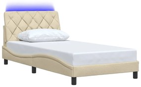 krémszínű szövet ágykeret LED-ekkel matrac nélkül 100x200 cm