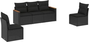 vidaXL 5 részes fekete polyrattan kerti kanapészett párnákkal
