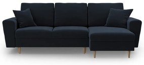 Sötétkék bársony kinyitható tárolóhelyes sarokkanapé Kyoto – Cosmopolitan Design