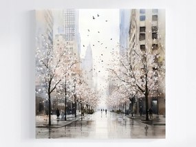 Canvas Városi Sikátor Vászonkép Fehér Virágok Felhőkarcolók Akvarell 40x40