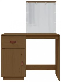 mézbarna tömör fenyőfa fésülködőasztal LED-del 95x50x133,5 cm