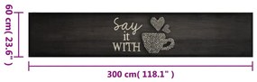 fekete mosható csészemintás bársony konyhaszőnyeg 60x300 cm