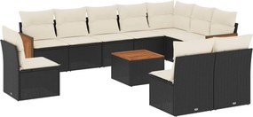 vidaXL 11 részes fekete polyrattan kerti ülőgarnitúra párnákkal