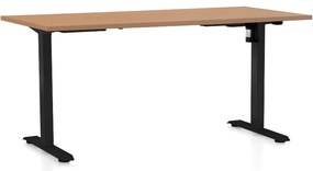 Állítható magasságú asztal OfficeTech A, 160 x 80 cm, fekete alap, bükkfa