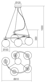 Redo 01-2719 - Csillár zsinóron VOLLEY 5xE14/28W/230V arany