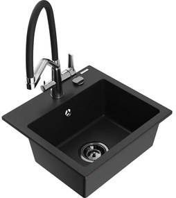 Mexen Milo egymedencés gránit mosogató Duo konyhai csapteleppel, fekete - 6505-77-671701-07-B