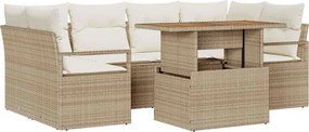 vidaXL Kerti Kanapé Szett tárolóval 7 pcs Bézs Poli rattan