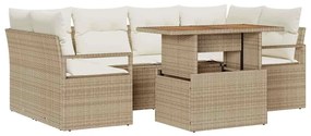 vidaXL Kerti Kanapé Szett tárolóval 7 pcs Bézs Poli rattan