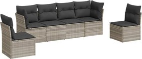 vidaXL 6 részes világosszürke polyrattan kerti ülőgarnitúra párnákkal