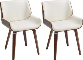 HOMCOM 2 darab vintage stílusú étkezőszék fehér szintetikus kárpit ülőrésszel és fa lábakkal | Aosom