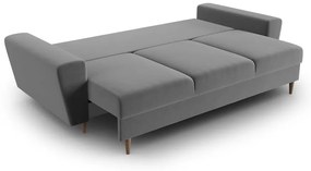 Világosszürke bársony kinyitható tárolóhelyes kanapé 235 cm Kyoto – Cosmopolitan Design