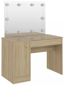 tölgyszínű LED-es MDF sminkasztal 110 x 55 x 145 cm