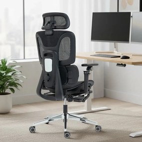 HOMCOM Prémium ergonomikus irodai szék, állítható derék- és fejtámlával, 6D karfákkal, lábtartóval, hálós, fekete