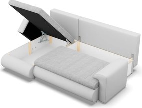 Tokio sarokkanapé, 2 ágyneműtartóval, fonott + műbőr, baloldali, szürke - fehér