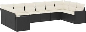 vidaXL 10 részes fekete polyrattan kerti ülőgarnitúra párnákkal