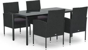 vidaXL 5 részes fekete polyrattan kerti étkezőgarnitúra párnákkal