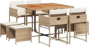 vidaXL 9 részes bézs polyrattan kerti étkezőgarnitúra párnákkal