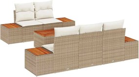 vidaXL Kerti Kanapé Szett párnával tárolóval 6 pcs Bézs Poli rattan