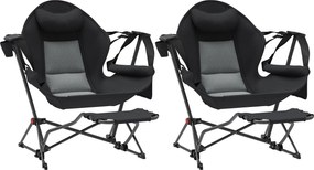 Outsunny 2 darabos Kerti Hintaszék lábtartóval, összecsukható Kemping Szék fejtámasszal, pohártartókkal, zsebekkel és hordtáskával, 120 kg teherbírás