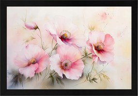 Poszter Keret Fa Akvarell Természet Rózsaszín Mezei Virágok Pipacsok 60x40