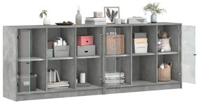 betonszürke szerelt fa könyvespolc ajtókkal 204x37x75 cm