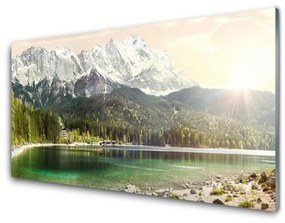 Fali üvegkép Hegység Forest Lake Landscape 100x50 cm