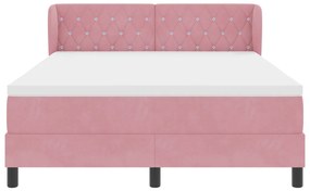 Boxspring Ágy Matrac Nélkül - Rózsaszín, 140x190 cm, Bársony