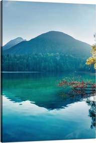 Vászonkép Nap a hegyek felett Tó Víz Nyugalom 80x120 cm