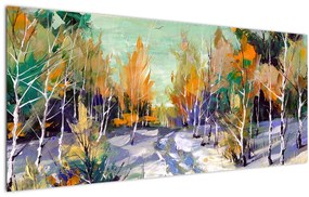 Kép - havas út az erdőben, olajfestmény (120x50 cm)