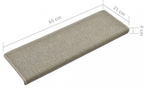 15 db világosszürke lépcsőszőnyeg, téglalap alakú széllel, 65 x 21 x 4 cm
