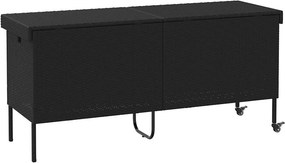 Fekete Polyrattan Kerti Tárolóláda Kerekekkel 160X55X75 Cm