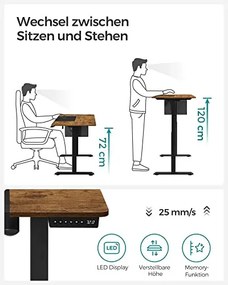 Elektromosan állítható íróasztal komplett, rusztikus barna 140x60x72-120cm