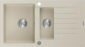 Mexen Matias 1,5 rekeszes, csepegtetővel ellátott gránit mosogató, 900 x 505 mm, bézs, króm szifon - 6502901505-69
